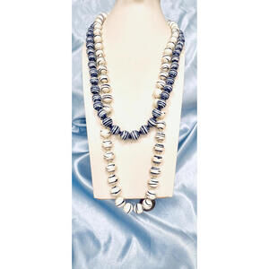 2 Necklaces: 1 - White with Blue Acrylic Beads  2 - Blue witth White Glass Beads